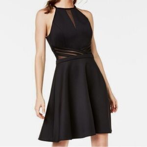 Morgan & Co. Juniors' Illusion-Mesh Fit & Flare Dress, Black, Size 3